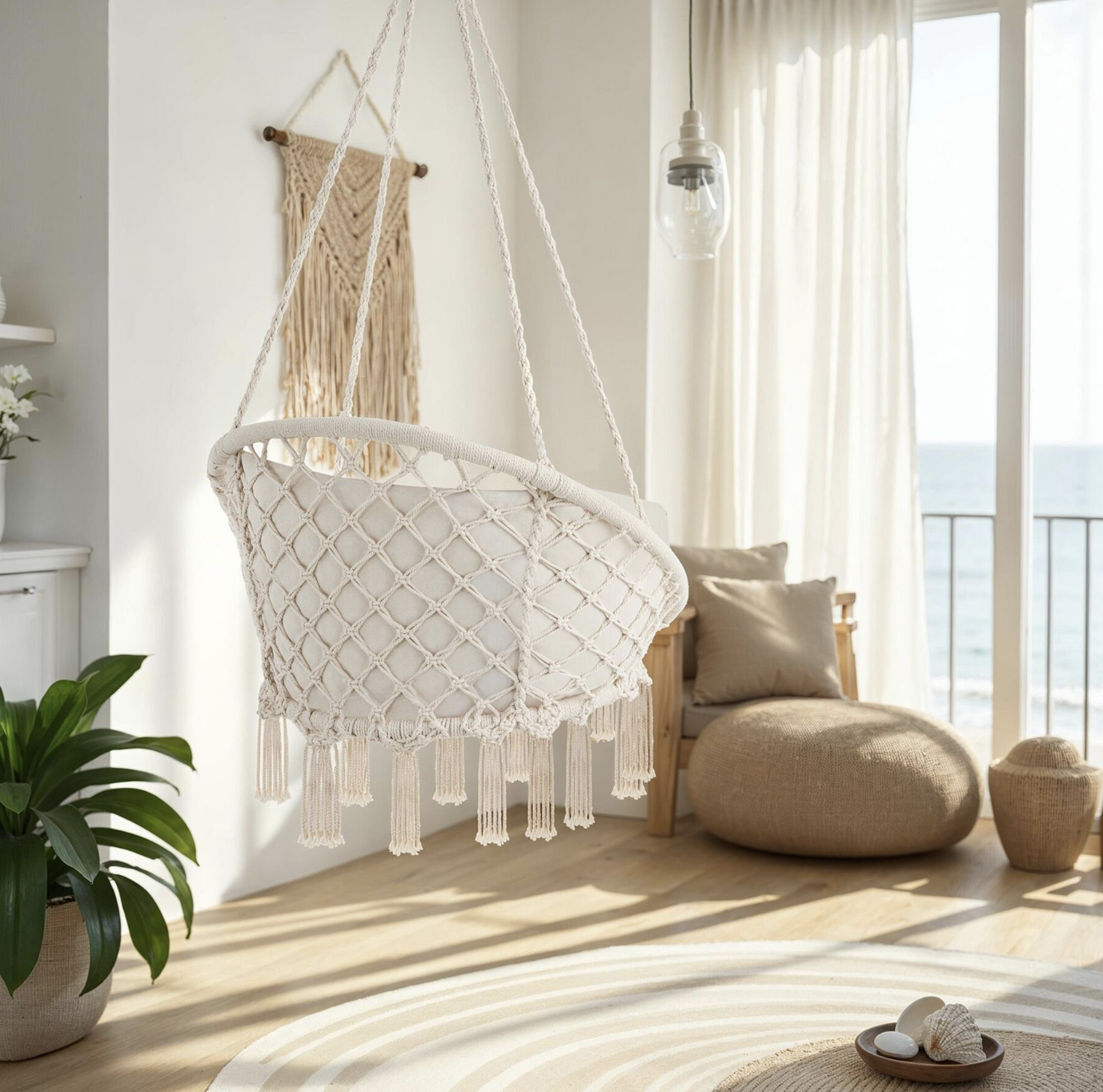 Silla colgante de jardín de algodón beige